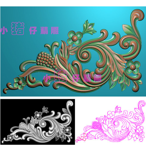 精雕图葡萄洋花角花石雕石膏套图雕花图JDP浮雕图 521软件图 BMP