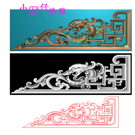 仿古洋花草龙梁柱角雕花镂空雕刻图521软件BMP灰图精雕图JDP