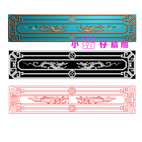 草龙门心板雕花JDP浮雕图 521软件 BMP灰色图 石雕木雕图