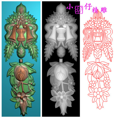 玫瑰牡丹洋花门板竖条贴花JDP浮雕图521软件图精雕图