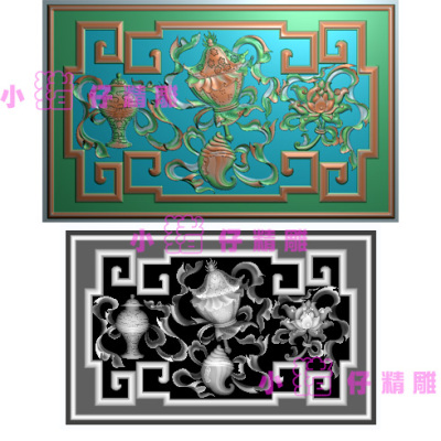 藏族八宝莲花宝瓶螺幢背板JDP精雕图浮雕图BMP灰色图521