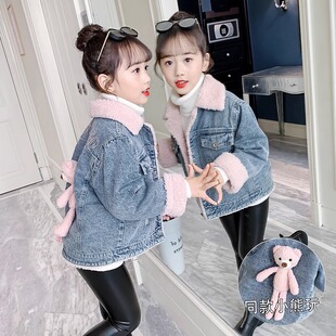 女童牛仔外套秋冬2026新款女孩冬装加厚衣服冬季短款儿童加绒上衣