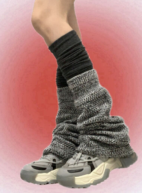 SUPPER花花 复古潮酷黑灰宽松阔腿喇叭形腿套秋粗针毛线保暖堆堆