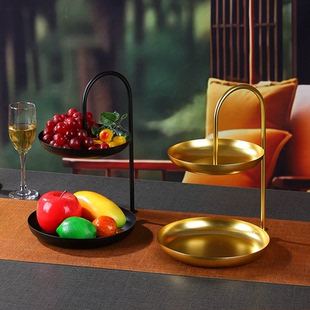 轻奢简约金属双层托架盘客餐厅零食水果盘服装店酒店前台糖果盘子