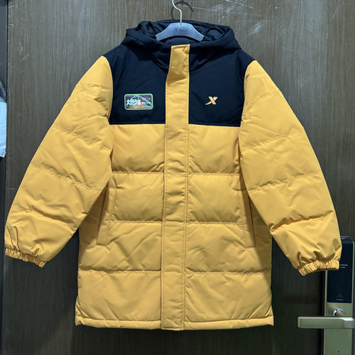 特步儿童正品冬拼色户外羽绒服