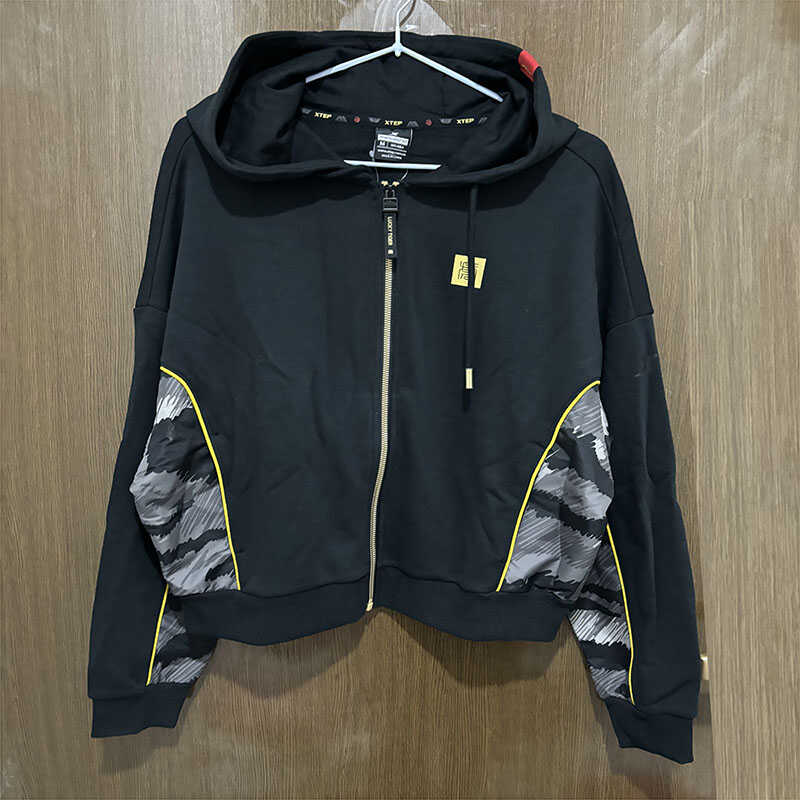 拼色宽松运动上衣外套特步连帽女