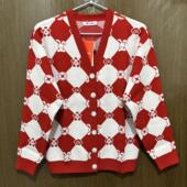 特步儿童正品 V字领针织毛衣潮流棋盘格女童外套上衣677124104379