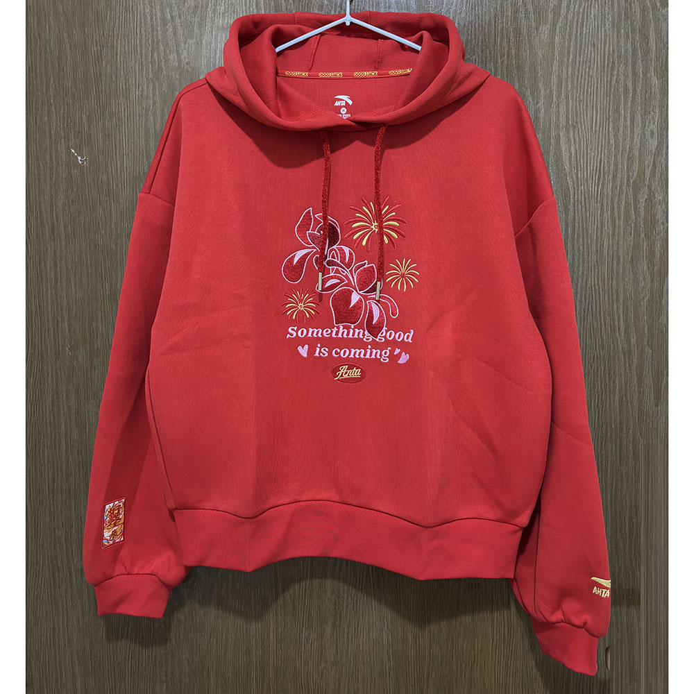 安踏正品春连帽卫衣街头潮流红色