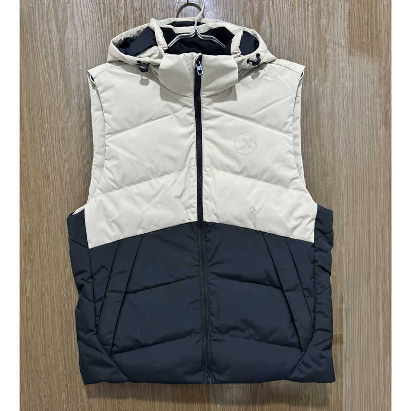 特步拼色羽绒马甲连帽保暖男