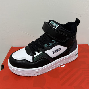 特步儿童正品秋冬魔术贴加绒保暧轻便青少年运动板鞋677415374016