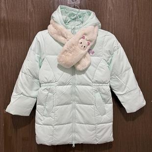 特步儿童正品冬保暖中长款连帽羽绒服小女童运动棉衣678424193127