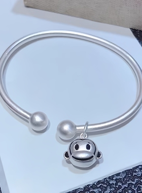 Yangui燕禧「猴开森」国风新中式母女 猴子素圈足银999百搭手镯女