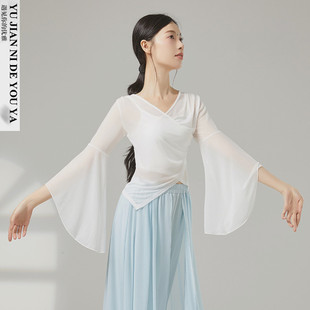 绝美白色喇叭袖 练功服演出服上衣女飘逸网纱衣 中国舞古典舞蹈服装