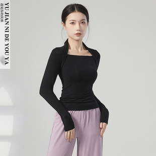 黑色莫代尔长袖芭蕾舞形体服拉丁舞现代舞蹈服装成人练功服上衣女