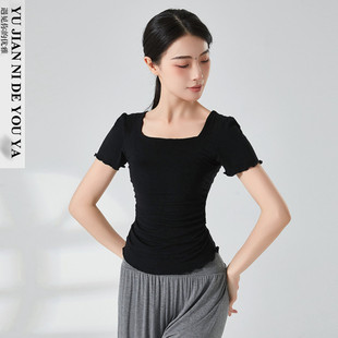 黑色方领夏季短袖形体服现代舞服中国舞古典舞蹈服装练功服上衣女