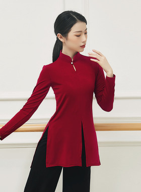 莫代尔中长款新中式旗袍立领中国舞国风古典舞蹈服装练功服上衣女