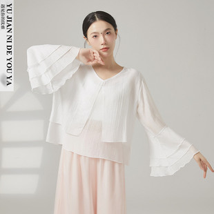 喇叭袖宽松白色绝美中国舞古典舞舞蹈服装练功服演出服上衣女飘逸