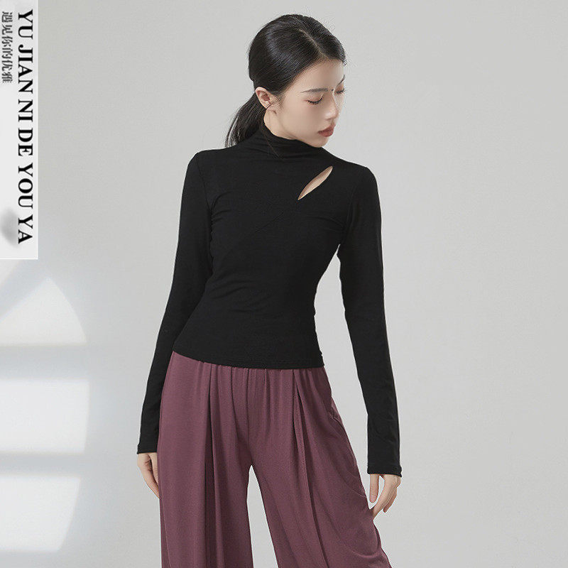 秋冬季黑色高领长袖形体服现代舞服拉丁舞蹈服装成人练功服上衣女