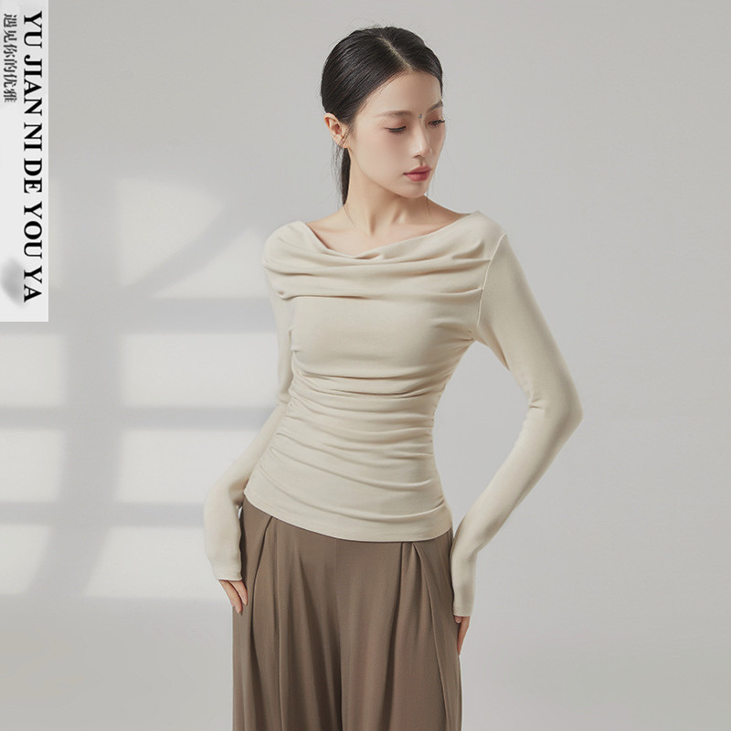 秋冬季一字肩荡领长袖现代舞中国舞古典舞蹈服装成人练功服上衣女