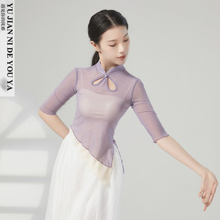 新中式旗袍领中国舞国风古典舞蹈服练功服演出服装上衣女飘逸纱衣