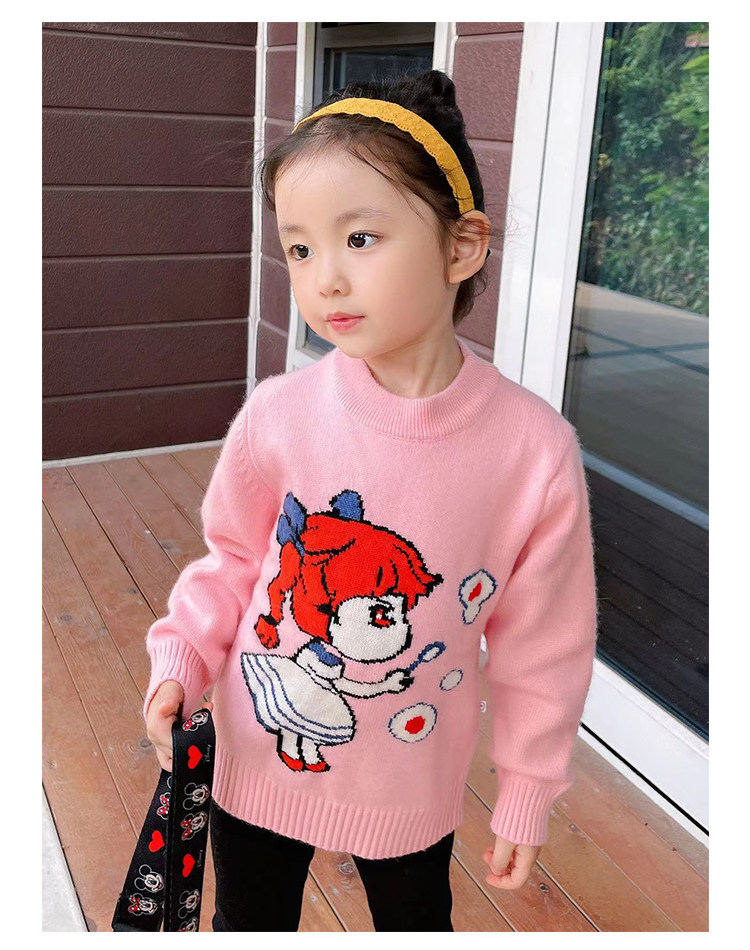 儿童毛衣女童羊绒衫半高领套头宝宝羊毛衫中小童针织秋冬保暖卡通