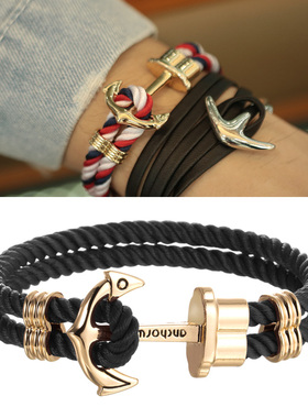 海军船锚手链时尚简约情侣欧美街头复古手绳潮流男士手环手表配饰