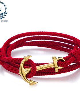 海军风时尚手饰百搭个性钛钢船锚手链潮男女情侣本命年红手绳多圈