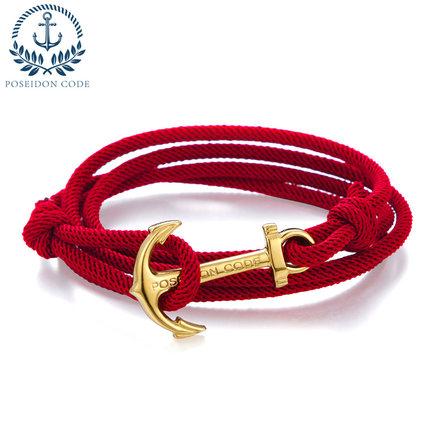 海军风时尚手饰百搭个性钛钢船锚手链潮男女情侣本命年红手绳多圈