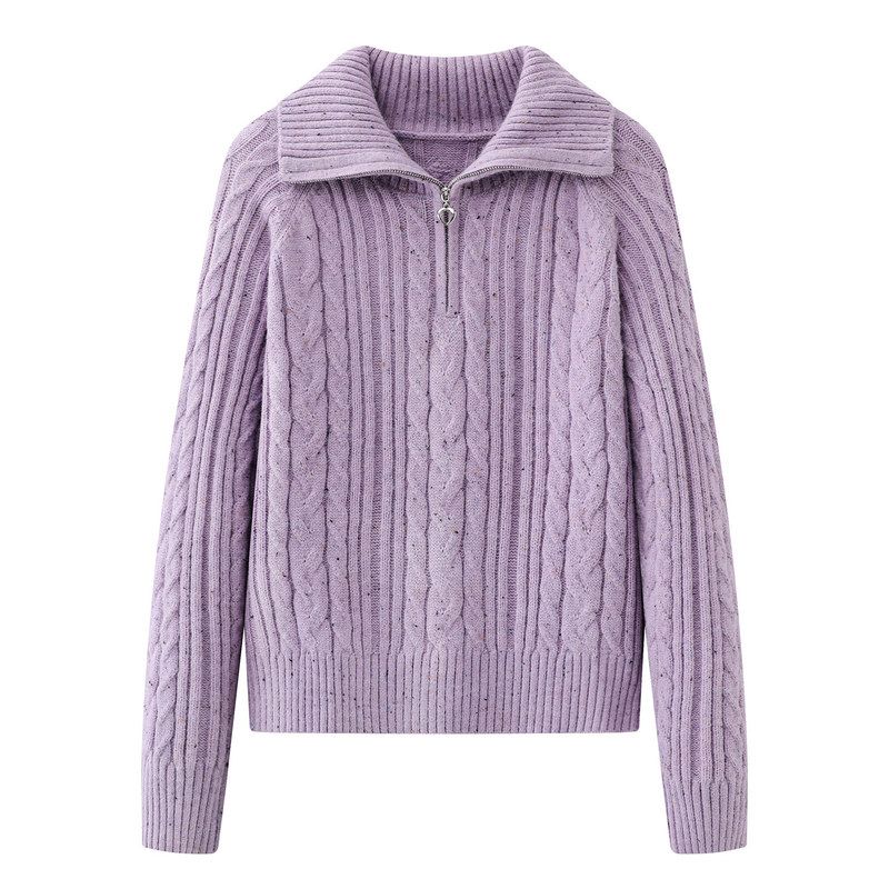 半拉链翻领针织衫女2025冬新款长袖慵懒套头绞花毛衣L0071204001