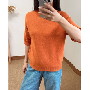 现货 2026女装休闲宽松百搭橙色高领短袖毛衣上衣针织衫秋季新款