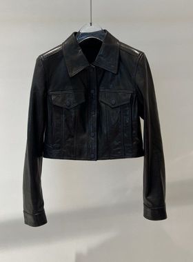 2026春季新款女装复古百搭时尚翻领短款皮衣夹克短外套女BR101203