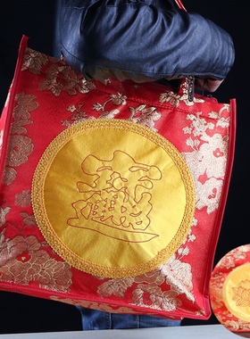 拜拜用的包进香手提贡品收纳袋子烧香拜佛系帆布单肩背包红色拉链