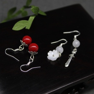 天官谢怜太子悦神花冠武神赐福芳心剑珊瑚红珠S925耳钩耳环耳坠