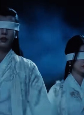 云之宫子虞书欣羽为衫张凌赫汉服中国复古风蒙眼带雪纺白色头发带