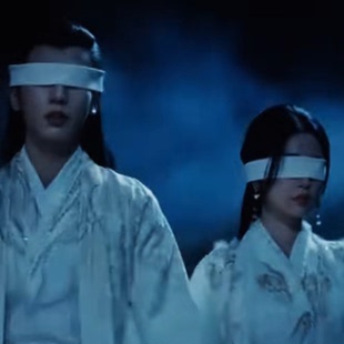 云之宫子虞书欣羽为衫张凌赫汉服中国复古风蒙眼带雪纺白色头发带