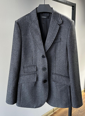 低调内敛！老钱风oldmoney 复古中性气质羊毛人字纹修身西装外套