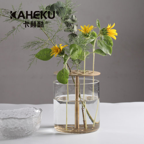 kaheku北欧高硼硅玻璃黄铜插花器