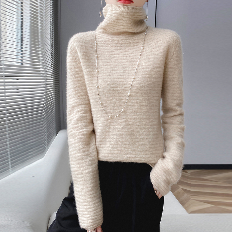 秋冬新堆堆领羊毛衫女100纯羊毛