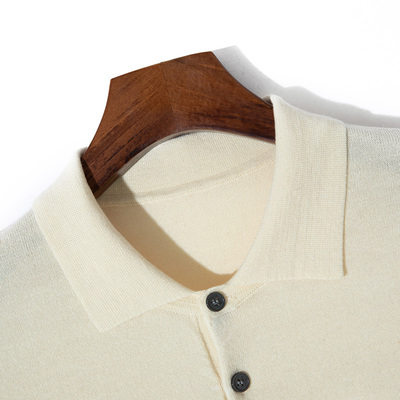 男款桑蚕丝羊毛混纺POLO领短