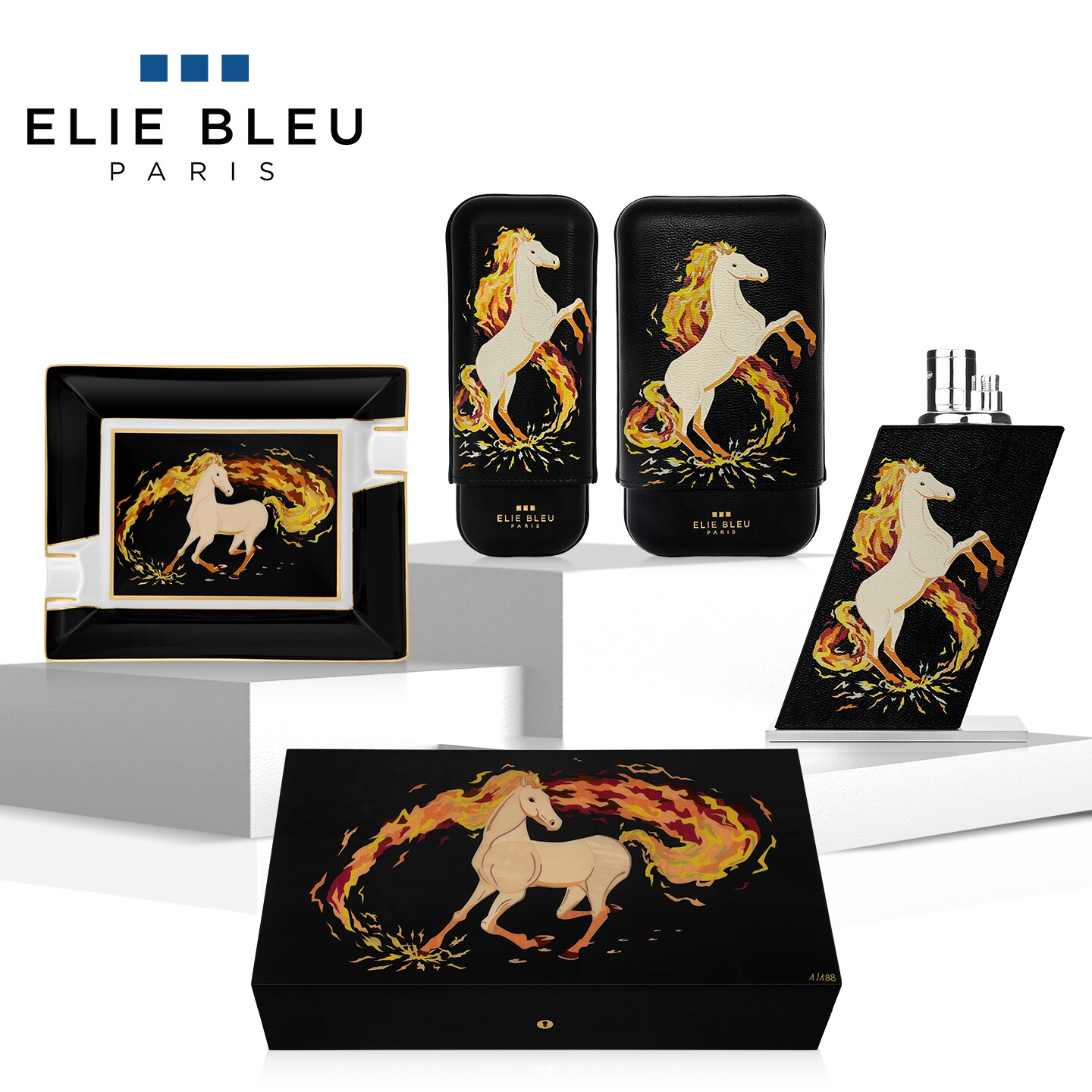 ELIE BLEU赤焰神马充气防风打火机烟灰缸雪茄保湿盒皮套专用烟盒