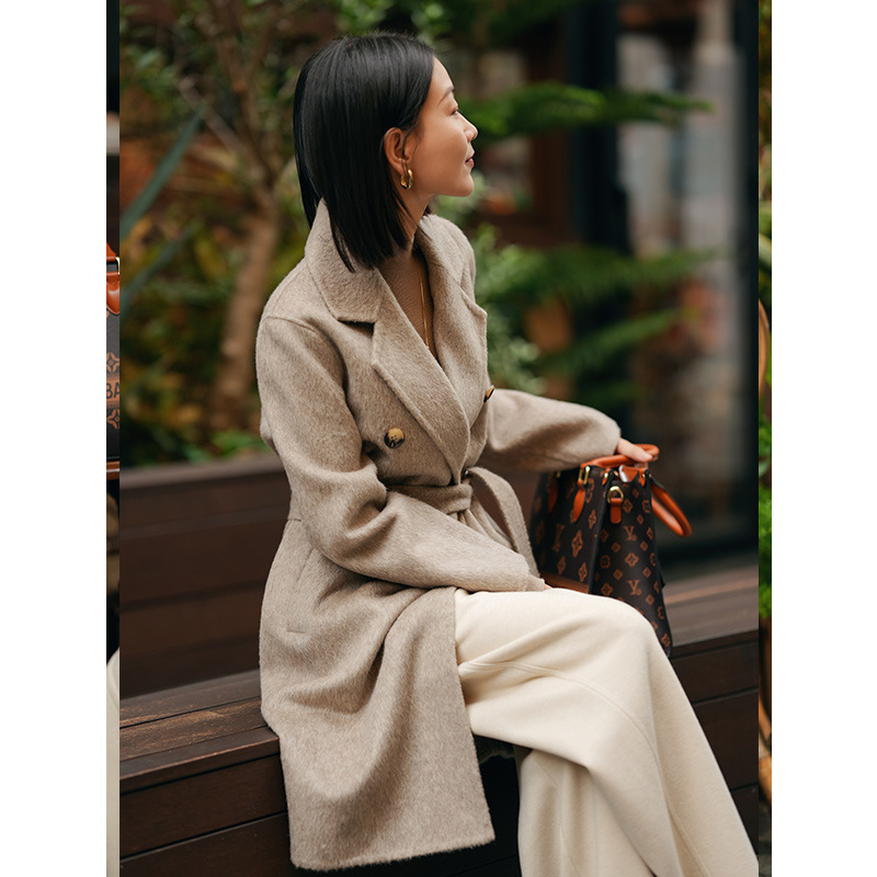 冬季新款小个子系带毛呢外套大衣