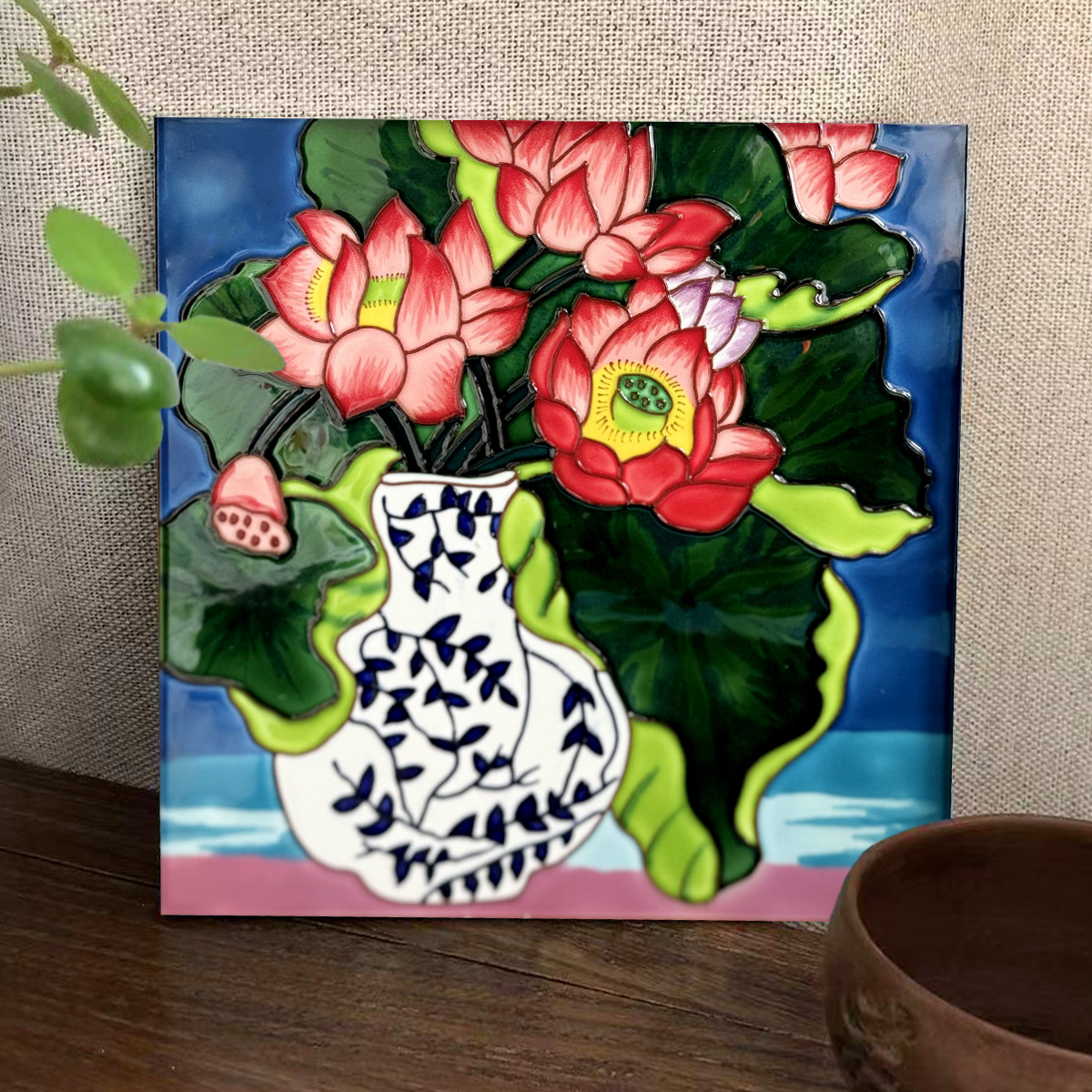 立体浮雕手绘陶瓷无框画玄关挂画中式客厅墙壁装饰画复古卧室挂件图片