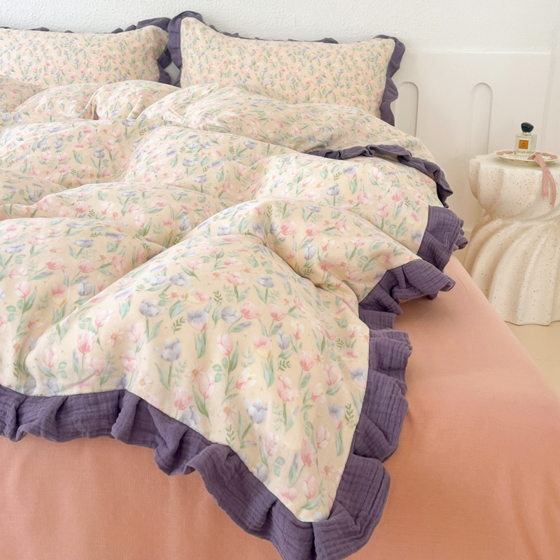 ESIX一乐家纺全棉双层纱四件套2025新款纯棉小碎花印花被套床单
