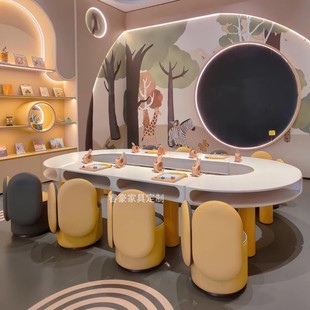 zdh儿童桌椅组合娱乐区早教中心创意小凳子游乐园木质手工桌