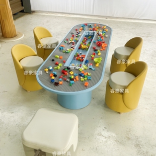 新品大型益智拼装积木桌子儿童多功能玩具桌架空层桌游乐区大颗粒