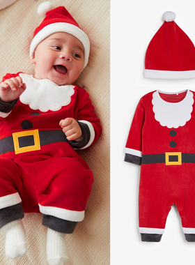 特价现货NEXT英国宝宝童装红色新年卡通圣诞老人天鹅绒爬服连体衣