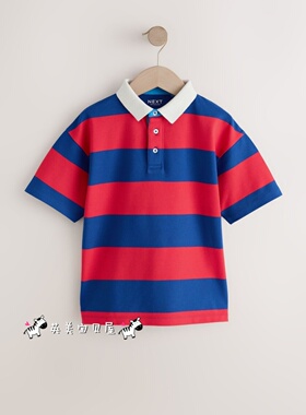 NEXT英国男童装正品26夏男大童红色蓝色条纹学院风短袖POLO衫T恤