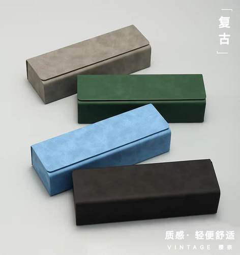 新款方形皮质眼镜盒新款羊巴纹手工眼镜盒抗压近视眼镜收纳盒