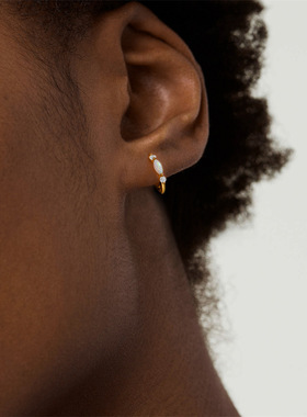 S925纯银镶嵌人造欧泊石耳环高端耳扣精致时尚欧美耳饰女叠戴耳圈