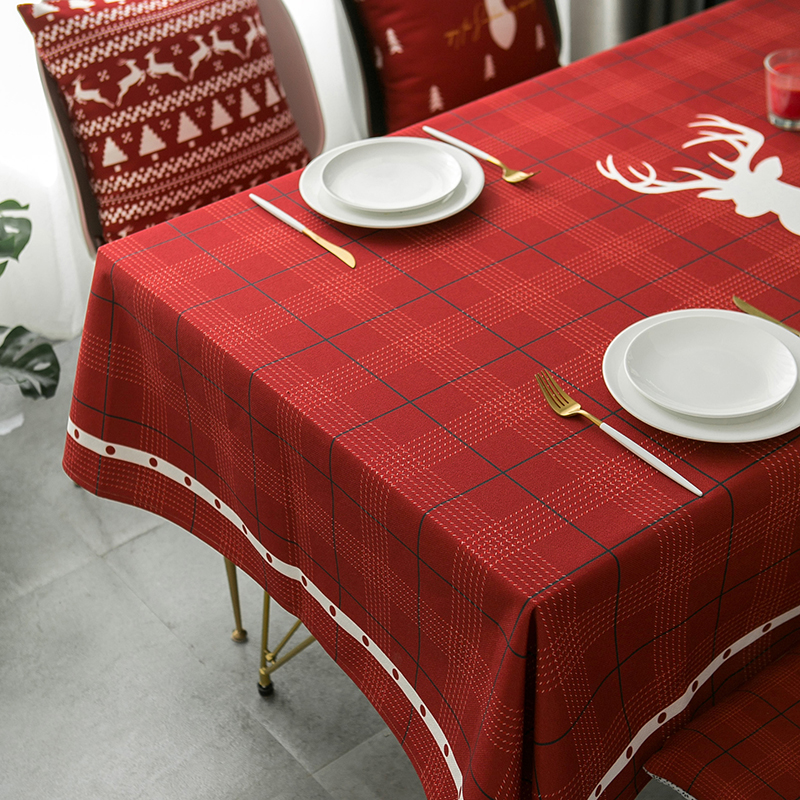 ins北欧圣诞节红色格子桌布长方形新年节日聚会台布美式餐桌布艺-封面
